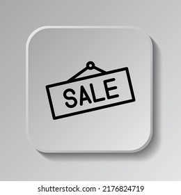 Letrero de venta icono simple, vector. Diseño plano. Icono negro en botón cuadrado con sombra. Fondo gris.ai