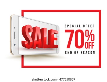 Sale banner with smartphone. Vector illustration for promotion advertising.