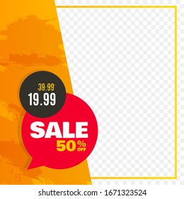 Sale banner for social media. Frame with price tag. Vector illustration