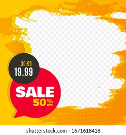 Sale banner for social media. Frame with price tag. Vector illustration