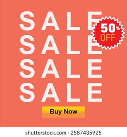 A sale banner for social media platform, 50% off sale, big offer for buyers, Buy Now, editable vector file, beautiful Art with colorful background