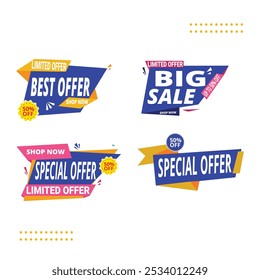 Sale banner, Special offer, big sale, discount, best price, mega sale banner set. Shop or online shopping. Sticker, badge, coupon, store. Vector Illustration.
