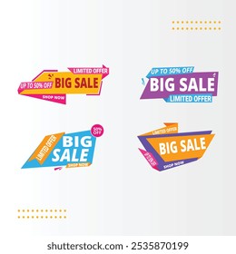 Sale banner, Special offer, big sale, discount, best price, mega sale banner set. Shop or online shopping. Sticker, badge, coupon, store. Vector Illustration.
