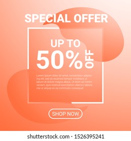 Sale banner. Special offer page with shop button. Flat vector illustration.