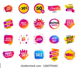 Sale banner. Special offer template tags. Cyber monday sale discount. Black friday shopping icons. Best ultimate offer badge. Super shopping discount icons. Mega banners set vector
