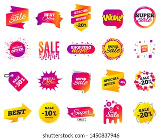 Sale banner. Special offer template tags. Cyber monday sale discount. Black friday shopping icons. Best ultimate offer badge. Super shopping discount icons. Mega banners set vector