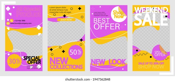 Sale banner, special social media post. Editable vector templates for promotions, discounts and posting stories. Set of layout design for marketing on social media.