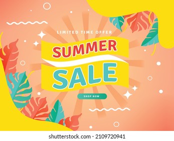Sale Banner Summer Vibes Happy Tropical Promotion
