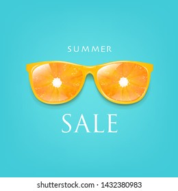 Sale Banner Sunglasses With Orange And Mint Background With Gradient Mesh, Vector Illustration
