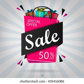 Sale banner. Super Sale and special offer. Vector illustration.