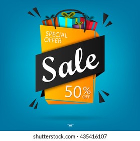 Sale banner. Super Sale and special offer. Vector illustration.