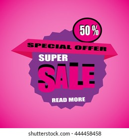 Sale banner. Super Sale and special offer. 50% off. Vector illustration.
