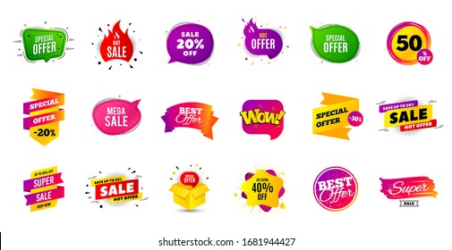 Sale banner tags. Discount price badge. Promotion coupon templates. Black friday shopping icons. Best offer badge. Cyber monday sale banner. Price offer icons. Discount templates. Vector