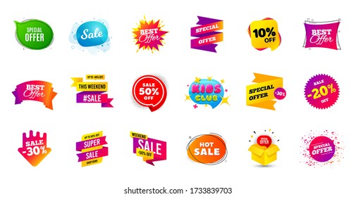 Sale banner tags. Discount price badge. Promotion coupon templates. Black friday shopping icons. Best offer badge. Cyber monday sale banner. Price offer icons. Discount templates. Vector