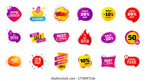 Sale banner tags. Discount price badge. Promotion coupon templates. Black friday shopping icons. Best offer badge. Cyber monday sale banner. Price offer icons. Discount templates. Vector