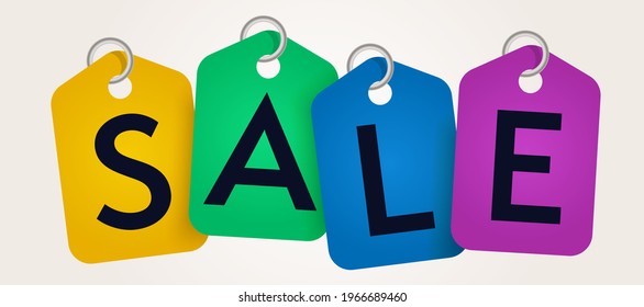 Sale banner template advertising retail discount. Colorful sale tag design for ecommerce business promotion campaign. Special offer with clearance price advertisement. Vector illustration