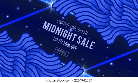 sale banner template background with doodle illustration , midnight sale, neon blue