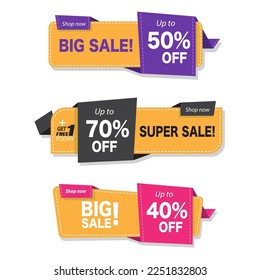 Sale banner template, Big sale special up to 40% 50% 70% off. Super Sale, end of season special offer banner. vector illustration