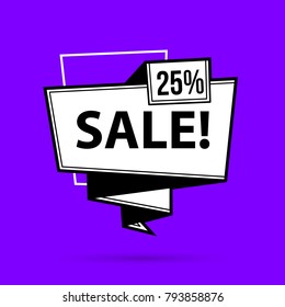 Sale banner template in black and white style on bright purple background