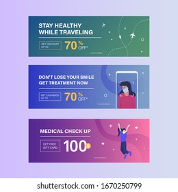 Sale banner template collection for promotion sale. Editable banner for social media post, website and internet ads. Coupon promotion sale with medical or healthcare concept.