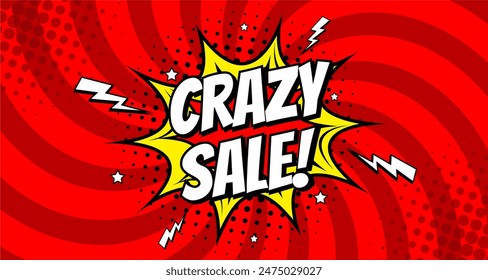 Sale Banner Template with Crazy Sale offer in comic style