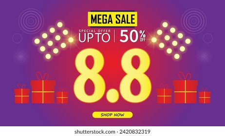 Sale banner template design 8.8  .  08.08 SPECIAL OFFER, MEGA SALE, FLASH SALE