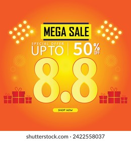 Sale banner template design 8.8  .  08.08 SPECIAL OFFER, MEGA SALE, FLASH SALE