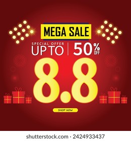 Sale banner template design 8.8  .  08.08 SPECIAL OFFER, MEGA SALE, FLASH SALE