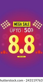 Sale banner template design 8.8  .  08.08 SPECIAL OFFER, MEGA SALE, FLASH SALE