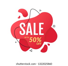 Sale banner template design. Abstract offers banners. Red liquid shape with promotion text. Vector illustration isolated on white background. EPS 10.