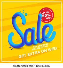 Sale banner template design. Advanced 3D tube script text. Vector illustration

