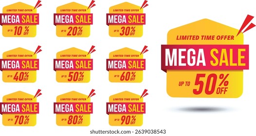 Sale banner template design background ,sale special up to 10% off,20% off,30% off,40% off,50% off,60% off,70% off,80% off,90% off. Super Sale, end of season special offer banner. vector illustration.