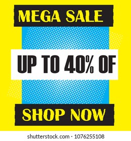  Sale banner template design. Big seasonal sale. End of season special offer banner. Yellow background