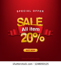 Sale banner template design, Big sale special up to 20% off. Super Sale, end of season special offer banner. vector illustration.