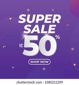 Sale banner template design, Big sale special up to 50% off. Super Sale, special offer banner purple. vector illustration.