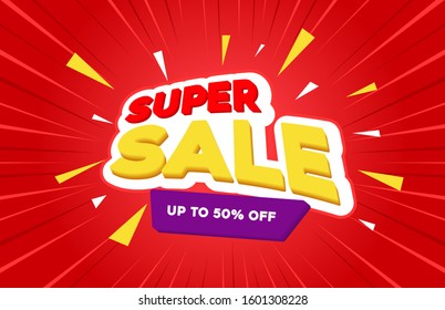 Sale banner template design, Big sale special up to 50% off. Super Sale, end of season special offer banner. vector illustration.