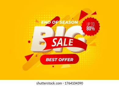 Sale banner template design, Big sale special up to 80% off. Super Sale, end of season special offer banner. vector illustration.