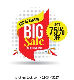 Sale banner template design, Big sale special up to 75% off. Super Sale, end of season special offer banner. vector illustration.