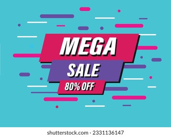 Sale banner template design, big sale special offer with blue background. Vector illustration, 80% off.
