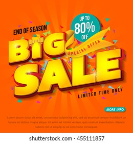 Sale Banner Template Design, Big Sale Special Up To 80% Off. Vector Illustration.