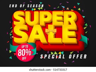 Sale banner template design, Big sale special up to 80% off. christmas sale, new year sale, Super Sale, end of season special offer banner. vector illustration.