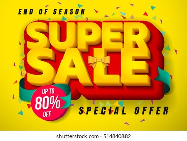 Sale banner template design, Big sale special up to 80% off. christmas sale, new year sale, Super Sale, end of season special offer banner. vector illustration.