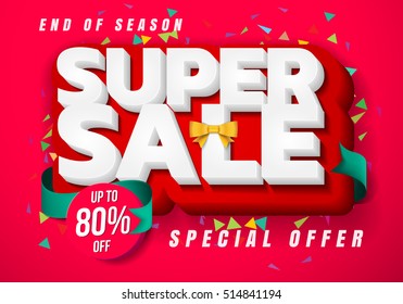 Sale banner template design, Big sale special up to 80% off. christmas sale, new year sale, Super Sale, end of season special offer banner. vector illustration.
