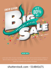 Sale banner template design, Big sale special up to 80% off. Super Sale, end of season special offer banner. vector illustration.