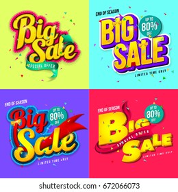 Sale banner template design, Big sale special up to 80% off. Super Sale, end of season special offer banner for web, game ,Creative poster, booklet, leaflet, flyer, magazine. vector illustration.