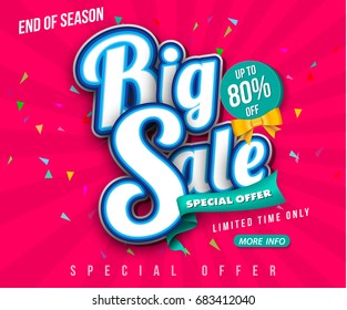 Sale banner template design, Big sale special up to 80% off. Super Sale, end of season special offer banner. vector illustration.