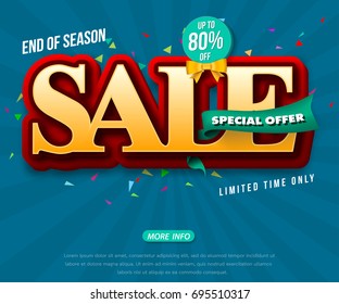Sale banner template design, Big sale special up to 80% off. Super Sale, end of season special offer banner. vector illustration.