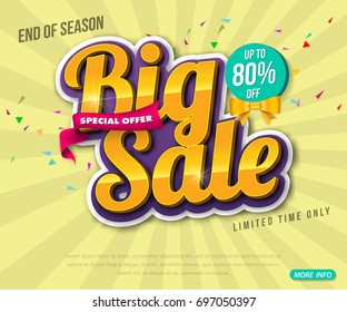 Sale banner template design, Big sale special up to 80% off. Super Sale, end of season special offer banner. vector illustration.
