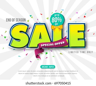 Sale banner template design, Big sale special up to 80% off. Super Sale, end of season special offer banner. vector illustration.