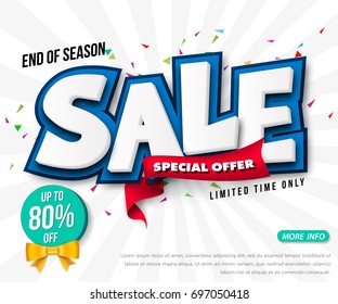 Sale banner template design, Big sale special up to 80% off. Super Sale, end of season special offer banner. vector illustration.